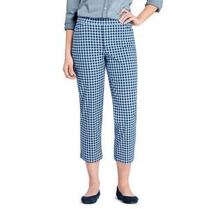 Lands' End Mid Rise Pull On Chino Crop Pants Sof Lake Blue Check 12